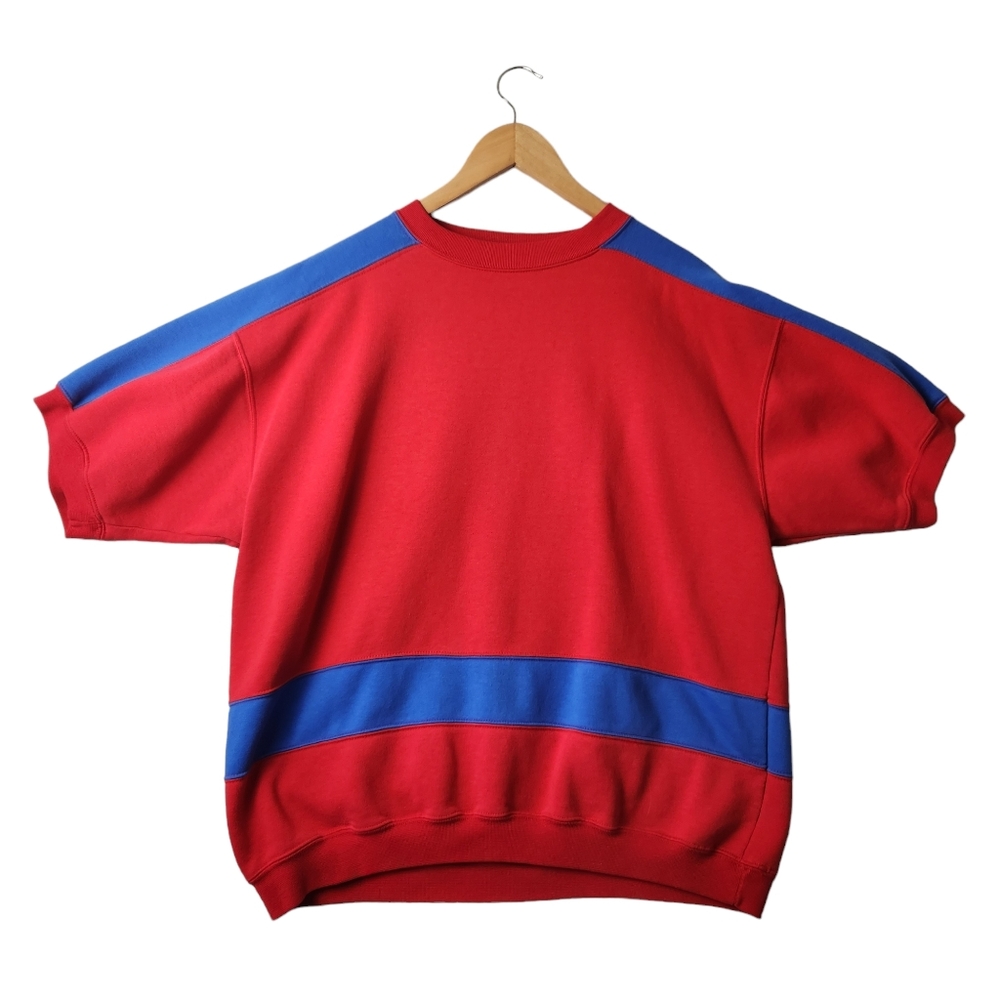 Pro Spirt Red Blue Vintage Short Sleeve Color Block Sweatshirt Size XL